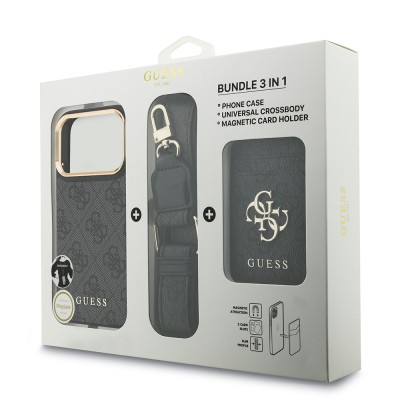 Apple iPhone 17 Pro Case Guess Original Licensed M-safe Charging Case with Strap and 4G Logo Card Holder - 24