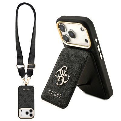 Apple iPhone 17 Pro Case Guess Original Licensed M-safe Charging Case with Strap and 4G Logo Card Holder - 2