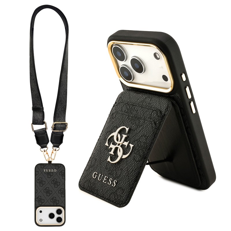 Apple iPhone 17 Pro Case Guess Original Licensed M-safe Charging Case with Strap and 4G Logo Card Holder - 2