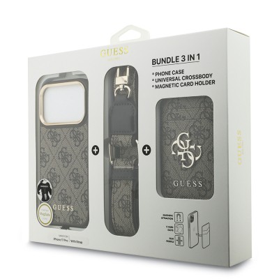 Apple iPhone 17 Pro Case Guess Original Licensed M-safe Charging Case with Strap and 4G Logo Card Holder - 25