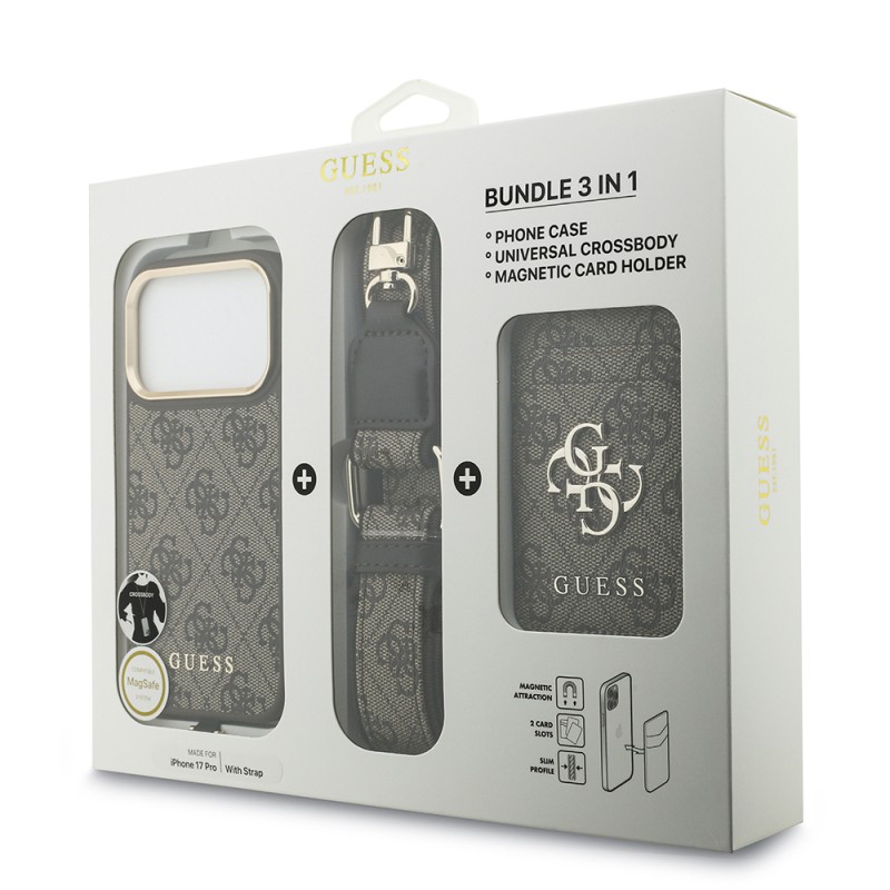 Apple iPhone 17 Pro Case Guess Original Licensed M-safe Charging Case with Strap and 4G Logo Card Holder - 25