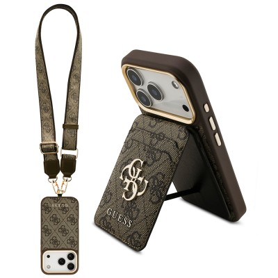 Apple iPhone 17 Pro Case Guess Original Licensed M-safe Charging Case with Strap and 4G Logo Card Holder - 3