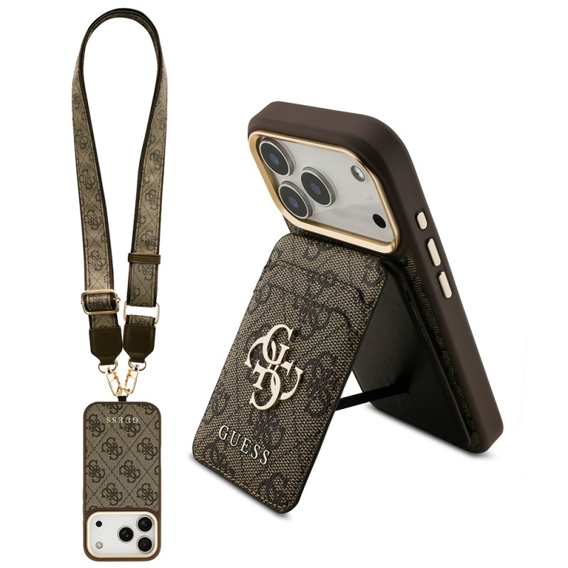 Apple iPhone 17 Pro Case Guess Original Licensed M-safe Charging Case with Strap and 4G Logo Card Holder - 3
