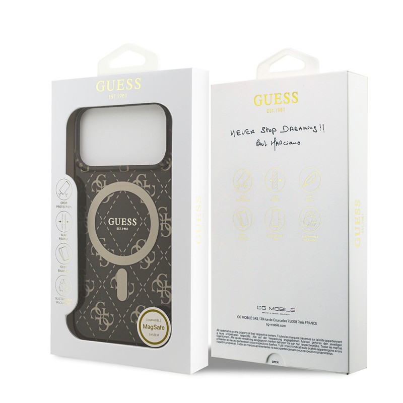Apple iPhone 17 Pro Case Guess Original Licensed M-Safe Charging Feature IML Printed Classic Logo 4G Patterned Cover - 17