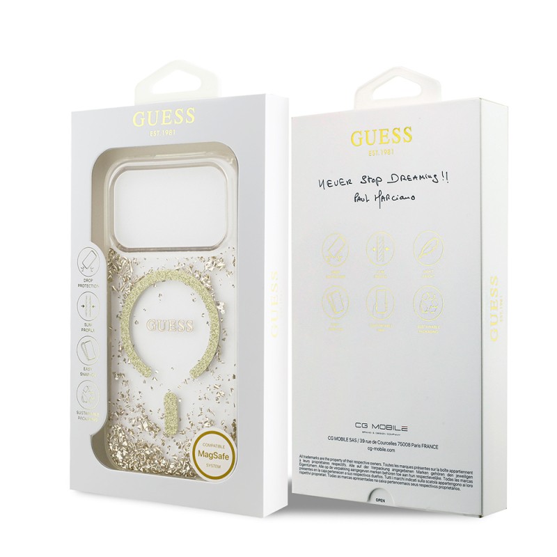 Apple iPhone 17 Pro Case Guess Original Licensed M-safe Charging Transparent Resin Bottom Cover - 17