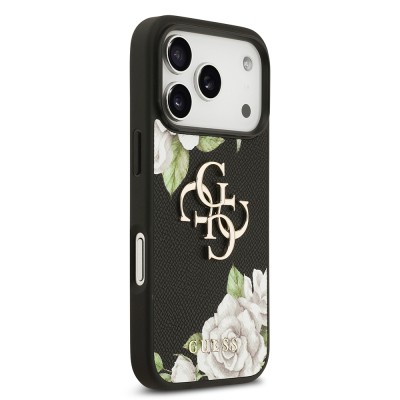 Apple iPhone 17 Pro Case Guess Original Licensed Rose Printed Large Metal Logo Design Cover - 5