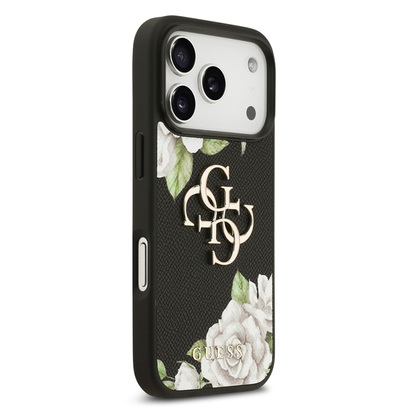 Apple iPhone 17 Pro Case Guess Original Licensed Rose Printed Large Metal Logo Design Cover - 5