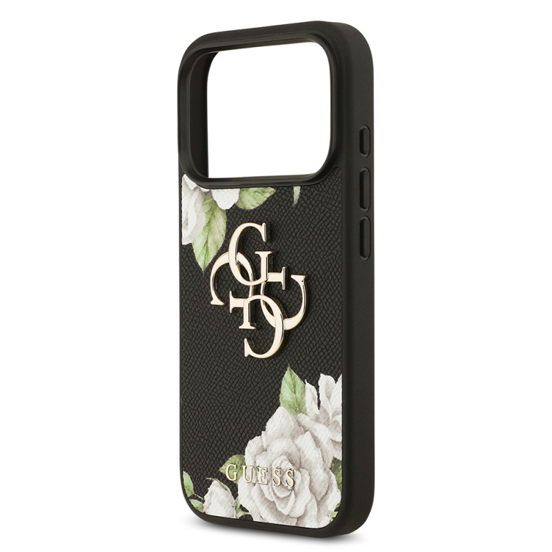 Apple iPhone 17 Pro Case Guess Original Licensed Rose Printed Large Metal Logo Design Cover - 7