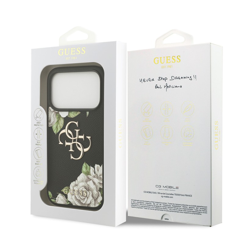 Apple iPhone 17 Pro Case Guess Original Licensed Rose Printed Large Metal Logo Design Cover - 9