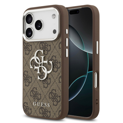 Apple iPhone 17 Pro Case Guess Original Licensed Silver Metal Camera Frame 4G Patterned Metal Large 4G and Text Logo Cover - Guess