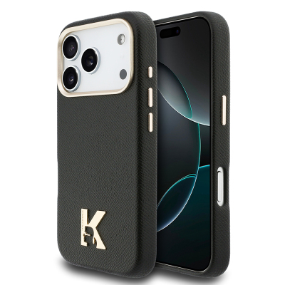 Apple iPhone 17 Pro Case Karl Lagerfeld Original Licensed M-safe Charging Enabled Gold Camera Frame KHEAD Metal Logo PU Leather Cover - Karl Lagerfeld