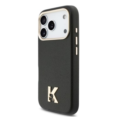 Apple iPhone 17 Pro Case Karl Lagerfeld Original Licensed M-safe Charging Enabled Gold Camera Frame KHEAD Metal Logo PU Leather Cover - 3