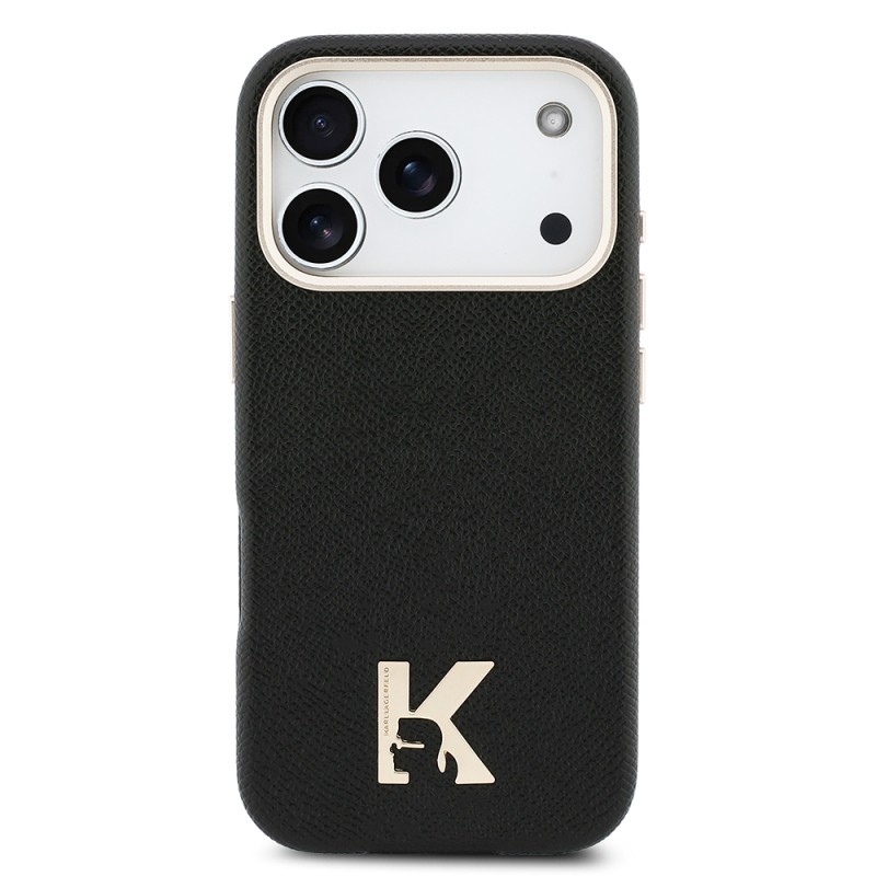 Apple iPhone 17 Pro Case Karl Lagerfeld Original Licensed M-safe Charging Enabled Gold Camera Frame KHEAD Metal Logo PU Leather Cover - 4