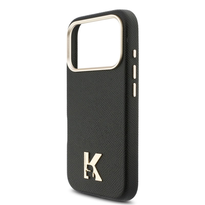 Apple iPhone 17 Pro Case Karl Lagerfeld Original Licensed M-safe Charging Enabled Gold Camera Frame KHEAD Metal Logo PU Leather Cover - 7
