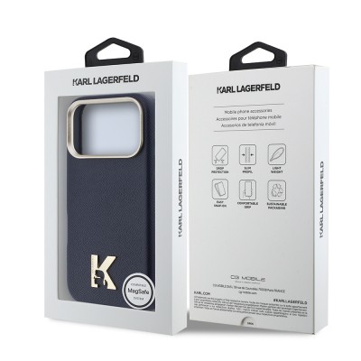 Apple iPhone 17 Pro Case Karl Lagerfeld Original Licensed M-safe Charging Enabled Gold Camera Frame KHEAD Metal Logo PU Leather Cover - 16