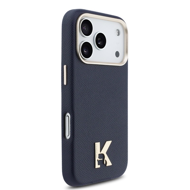 Apple iPhone 17 Pro Case Karl Lagerfeld Original Licensed M-safe Charging Enabled Gold Camera Frame KHEAD Metal Logo PU Leather Cover - 11