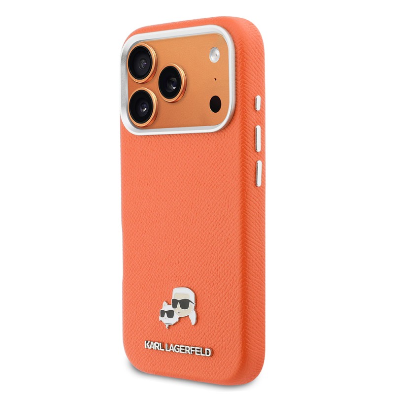 Apple iPhone 17 Pro Case Karl Lagerfeld Original Licensed M-safe Charging Enabled Metal Camera and Button Design K&C Head Logo PU Leather Cover - 2
