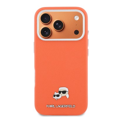 Apple iPhone 17 Pro Case Karl Lagerfeld Original Licensed M-safe Charging Enabled Metal Camera and Button Design K&C Head Logo PU Leather Cover - 3
