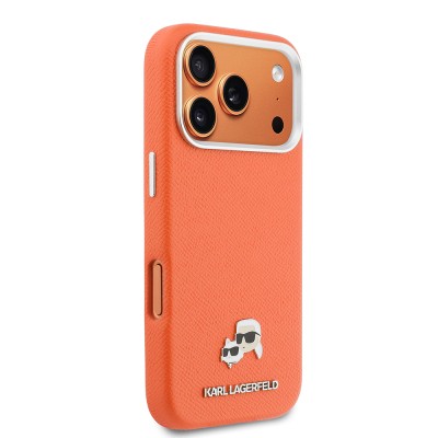 Apple iPhone 17 Pro Case Karl Lagerfeld Original Licensed M-safe Charging Enabled Metal Camera and Button Design K&C Head Logo PU Leather Cover - 4