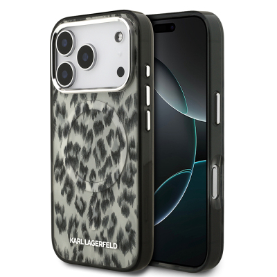 Apple iPhone 17 Pro Case Karl Lagerfeld Original Licensed M-Safe Charging Feature IML Leopard Print Cover - Karl Lagerfeld