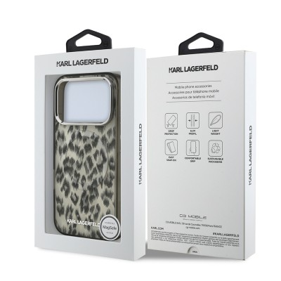 Apple iPhone 17 Pro Case Karl Lagerfeld Original Licensed M-Safe Charging Feature IML Leopard Print Cover - 16