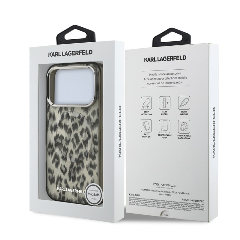 Apple iPhone 17 Pro Case Karl Lagerfeld Original Licensed M-Safe Charging Feature IML Leopard Print Cover - 16
