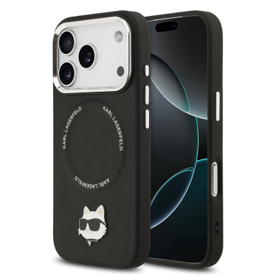 Apple iPhone 17 Pro Case Karl Lagerfeld Original Licensed M-Safe Charging Feature Metal Camera and Button Design Choupette PU Leather Cover - Karl Lagerfeld