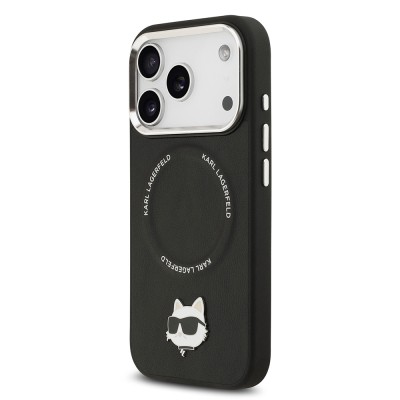 Apple iPhone 17 Pro Case Karl Lagerfeld Original Licensed M-Safe Charging Feature Metal Camera and Button Design Choupette PU Leather Cover - 3