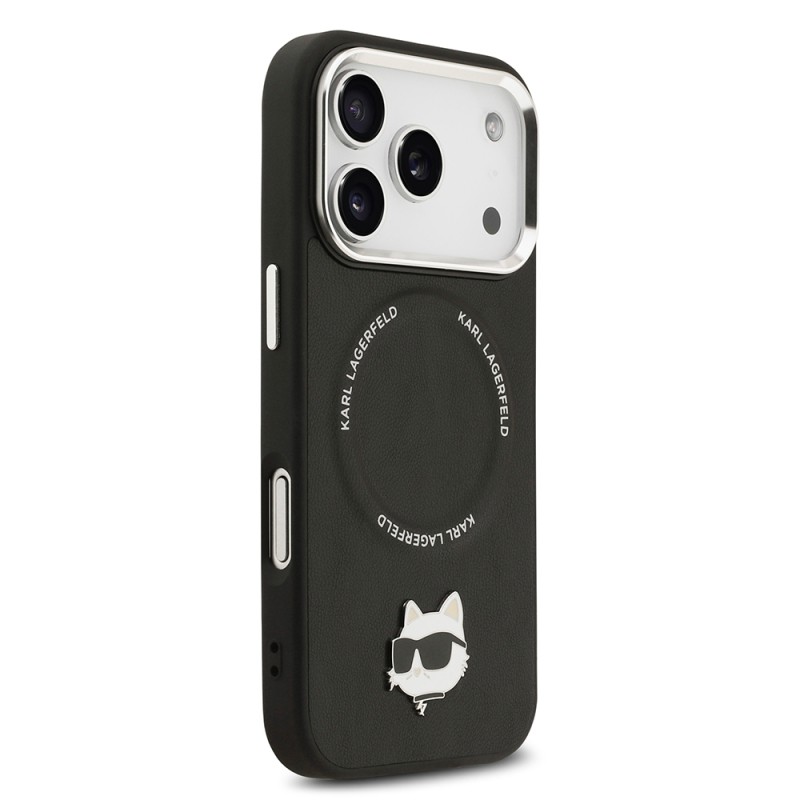 Apple iPhone 17 Pro Case Karl Lagerfeld Original Licensed M-Safe Charging Feature Metal Camera and Button Design Choupette PU Leather Cover - 5