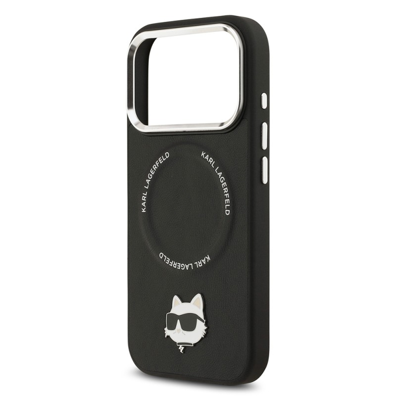 Apple iPhone 17 Pro Case Karl Lagerfeld Original Licensed M-Safe Charging Feature Metal Camera and Button Design Choupette PU Leather Cover - 7