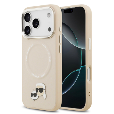 Apple iPhone 17 Pro Case Karl Lagerfeld Original Licensed M-Safe Charging Feature Metal Camera and Button Design K&C PU Leather Cover - Karl Lagerfeld