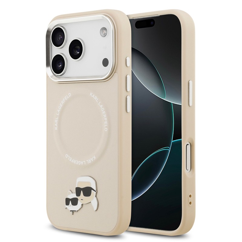 Apple iPhone 17 Pro Case Karl Lagerfeld Original Licensed M-Safe Charging Feature Metal Camera and Button Design K&C PU Leather Cover - 1
