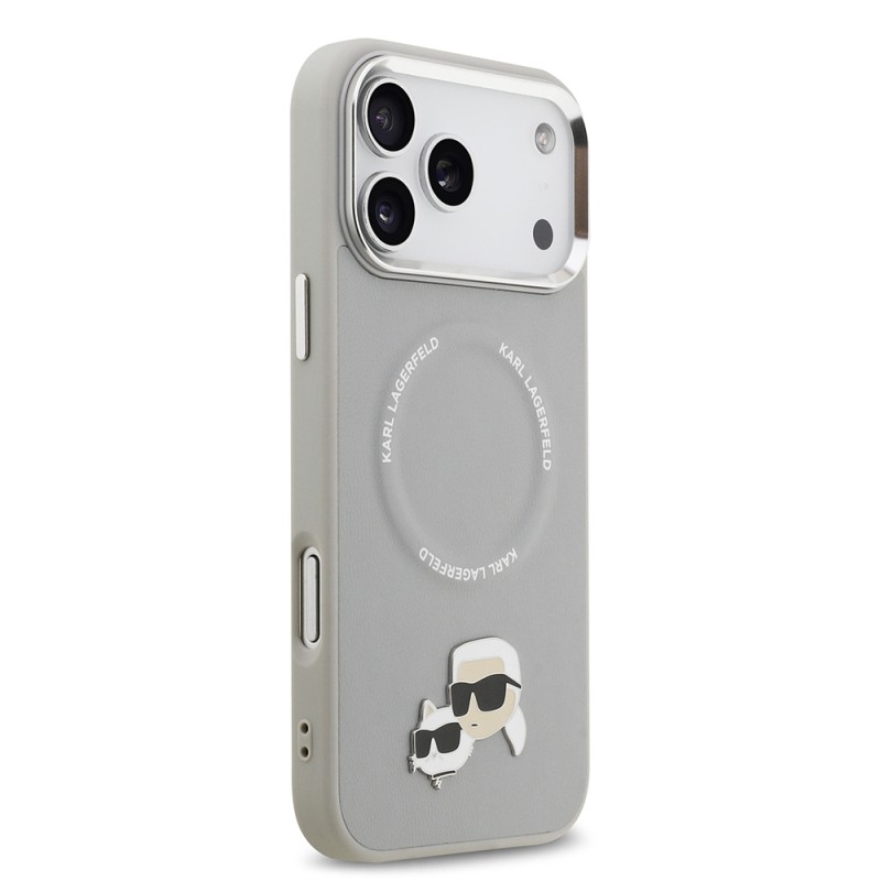 Apple iPhone 17 Pro Case Karl Lagerfeld Original Licensed M-Safe Charging Feature Metal Camera and Button Design K&C PU Leather Cover - 19
