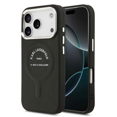 Apple iPhone 17 Pro Case Karl Lagerfeld Original Licensed M-safe Charging Feature Metal Camera and Button Design Paris RSG PU Leather Cover - 3