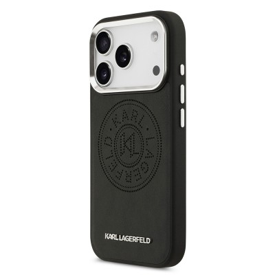 Apple iPhone 17 Pro Case Karl Lagerfeld Original Licensed M-safe Charging Feature Perforated Design Metal Logo PU Leather Cover - 3