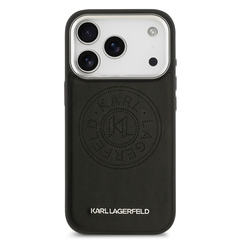 Apple iPhone 17 Pro Case Karl Lagerfeld Original Licensed M-safe Charging Feature Perforated Design Metal Logo PU Leather Cover - 4