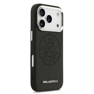 Apple iPhone 17 Pro Case Karl Lagerfeld Original Licensed M-safe Charging Feature Perforated Design Metal Logo PU Leather Cover - 5