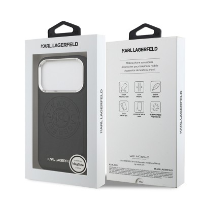 Apple iPhone 17 Pro Case Karl Lagerfeld Original Licensed M-safe Charging Feature Perforated Design Metal Logo PU Leather Cover - 9