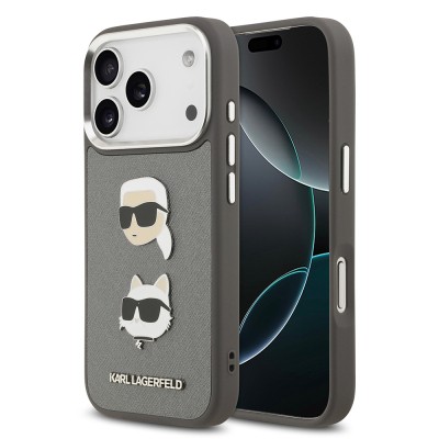 Apple iPhone 17 Pro Case Karl Lagerfeld Original Licensed Metal Logo K&C Heads Pin Cover - 1