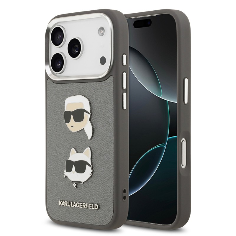 Apple iPhone 17 Pro Case Karl Lagerfeld Original Licensed Metal Logo K&C Heads Pin Cover - 1
