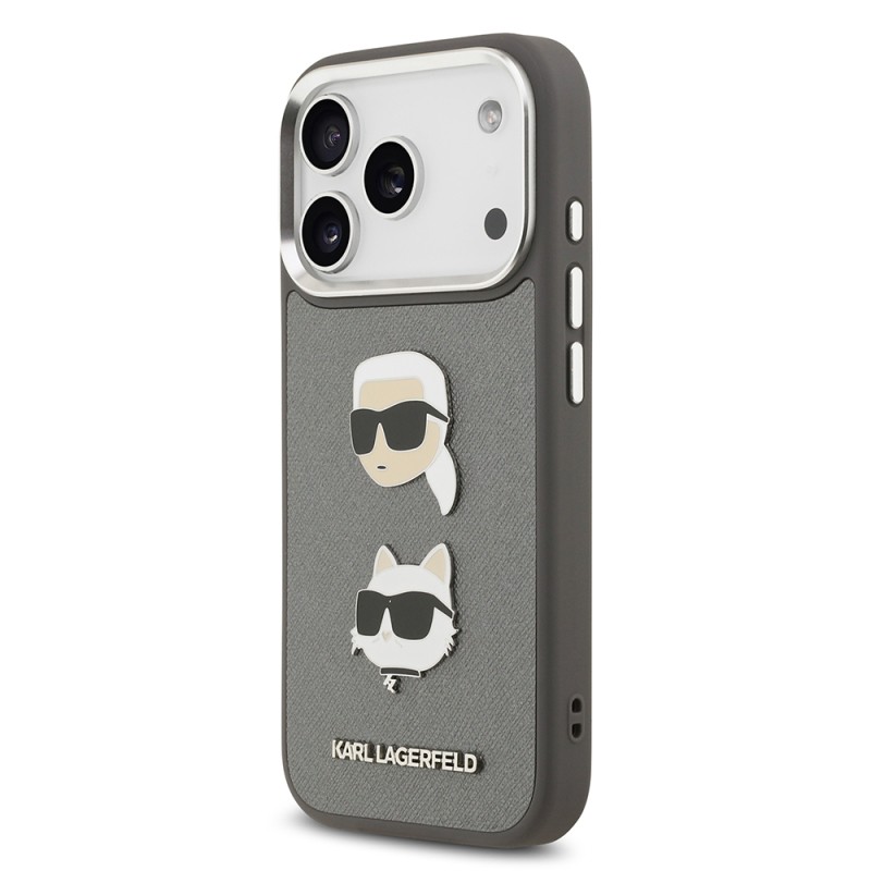 Apple iPhone 17 Pro Case Karl Lagerfeld Original Licensed Metal Logo K&C Heads Pin Cover - 4