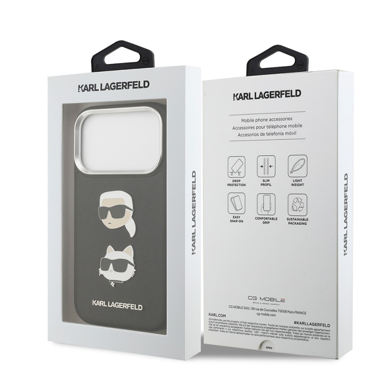 Apple iPhone 17 Pro Case Karl Lagerfeld Original Licensed Metal Logo K&C Heads Pin Cover - 17