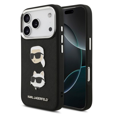 Apple iPhone 17 Pro Case Karl Lagerfeld Original Licensed Metal Logo K&C Heads Pin Cover - 3