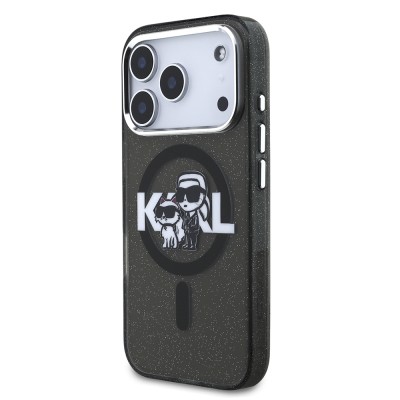 Apple iPhone 17 Pro Case Karl Lagerfeld Original Licensed Shining Glitter Karl & Choupette Sketch Logo Cover - 3