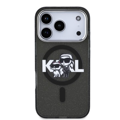 Apple iPhone 17 Pro Case Karl Lagerfeld Original Licensed Shining Glitter Karl & Choupette Sketch Logo Cover - 4