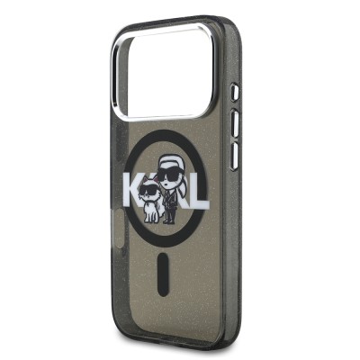 Apple iPhone 17 Pro Case Karl Lagerfeld Original Licensed Shining Glitter Karl & Choupette Sketch Logo Cover - 7