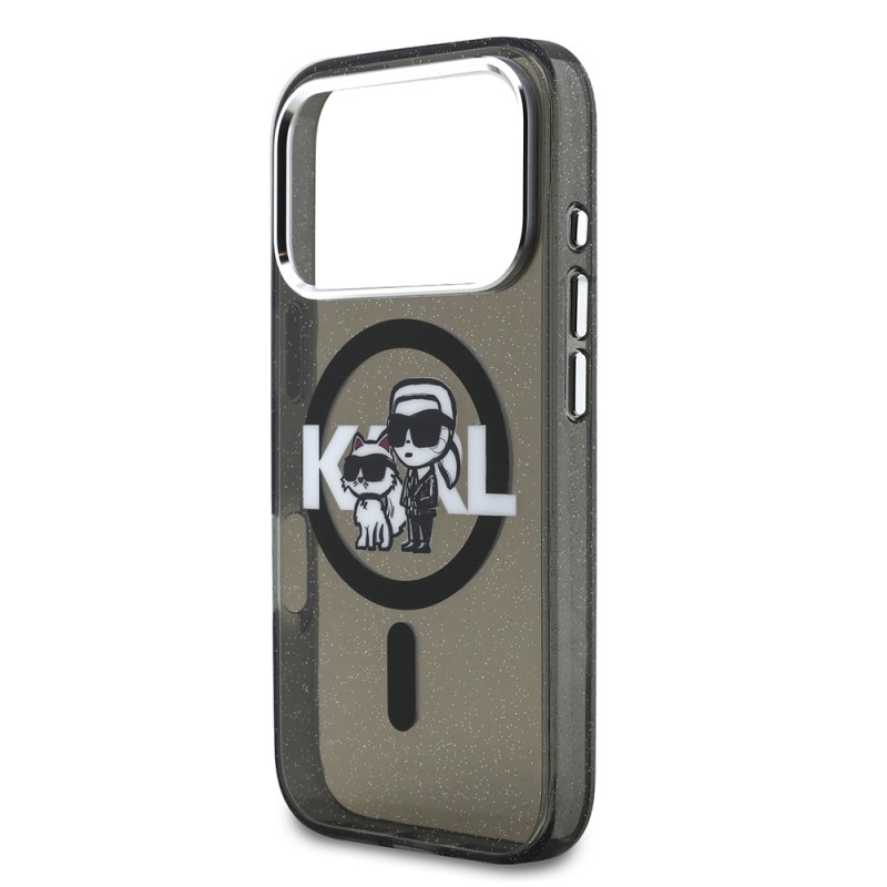 Apple iPhone 17 Pro Case Karl Lagerfeld Original Licensed Shining Glitter Karl & Choupette Sketch Logo Cover - 7