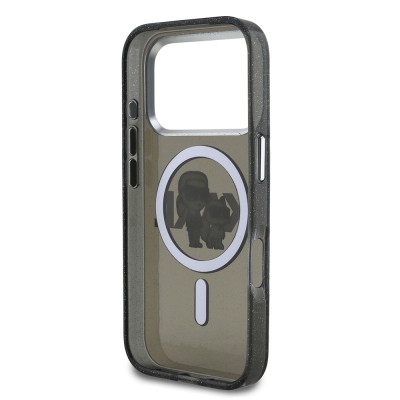Apple iPhone 17 Pro Case Karl Lagerfeld Original Licensed Shining Glitter Karl & Choupette Sketch Logo Cover - 8