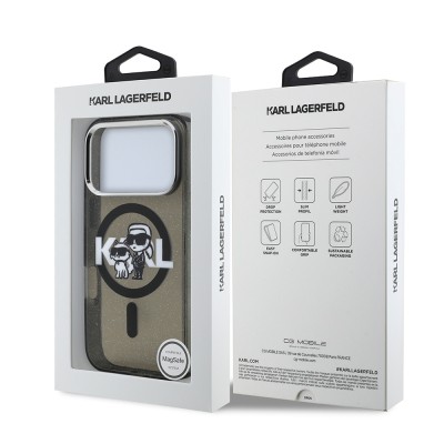 Apple iPhone 17 Pro Case Karl Lagerfeld Original Licensed Shining Glitter Karl & Choupette Sketch Logo Cover - 9