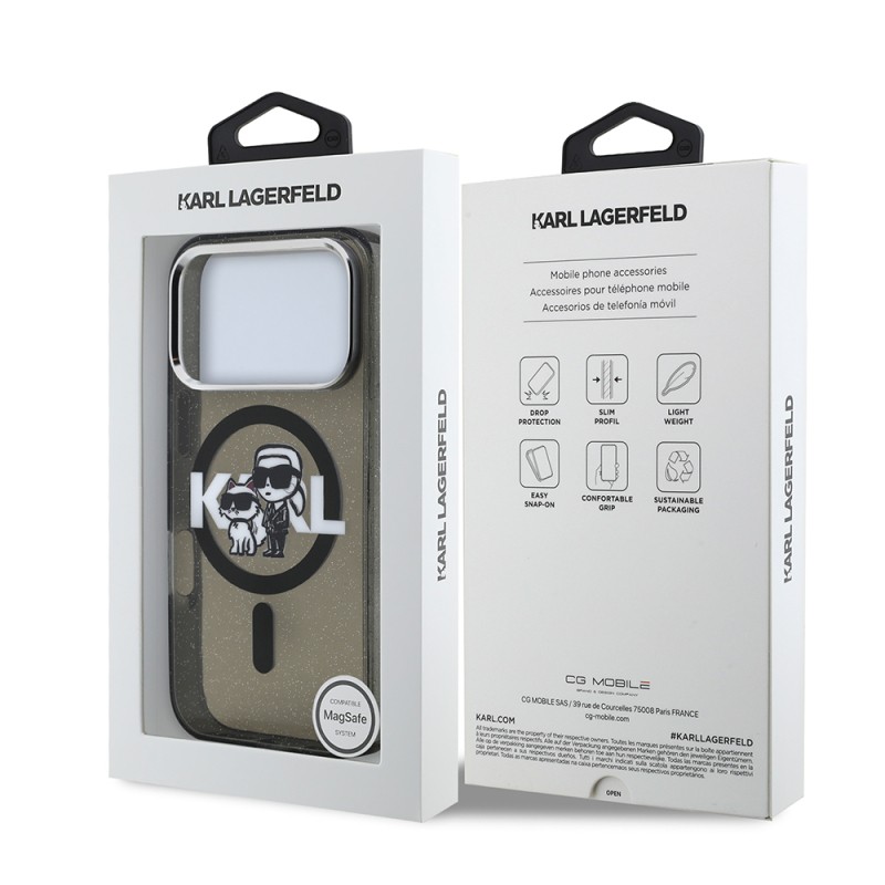 Apple iPhone 17 Pro Case Karl Lagerfeld Original Licensed Shining Glitter Karl & Choupette Sketch Logo Cover - 9
